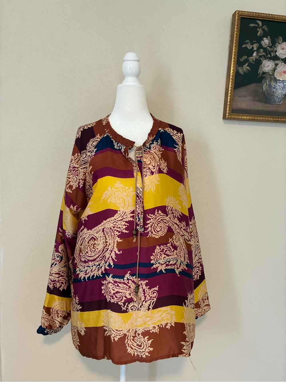 Paisley Stripe Tunic Blazer in Burgundy, Mustard & Brown